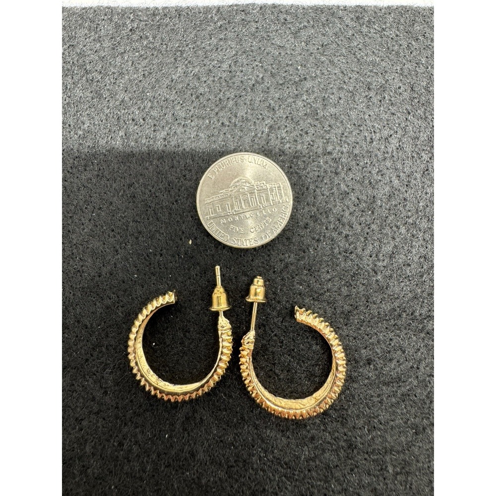 Gold Tone Textured Open Hoop Earrings Post Back New